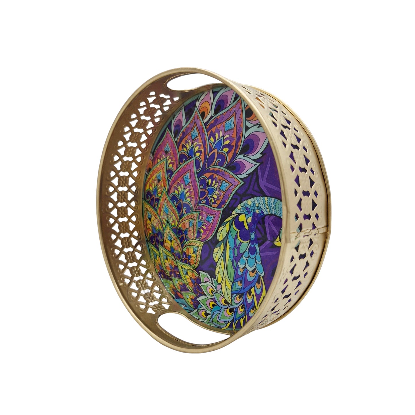 Traditional Pichwai Metal Tray with Steel Jar and Lotus Brass Diya