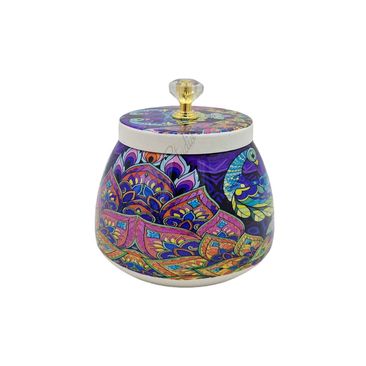 Traditional Pichwai Metal Tray with Steel Jar and Lotus Brass Diya