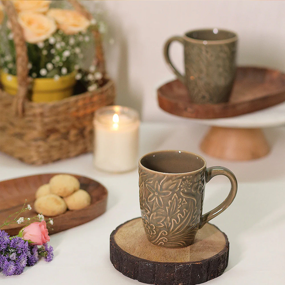 Handmade Design Floral Ceramic Blue Mug