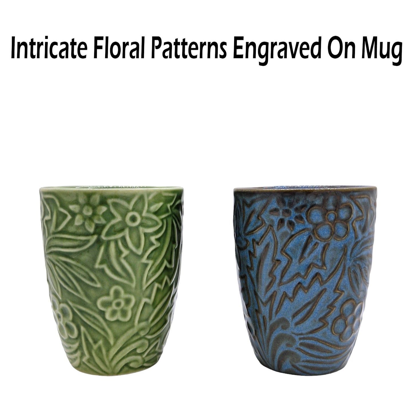 Handmade Design Floral Ceramic Blue Mug