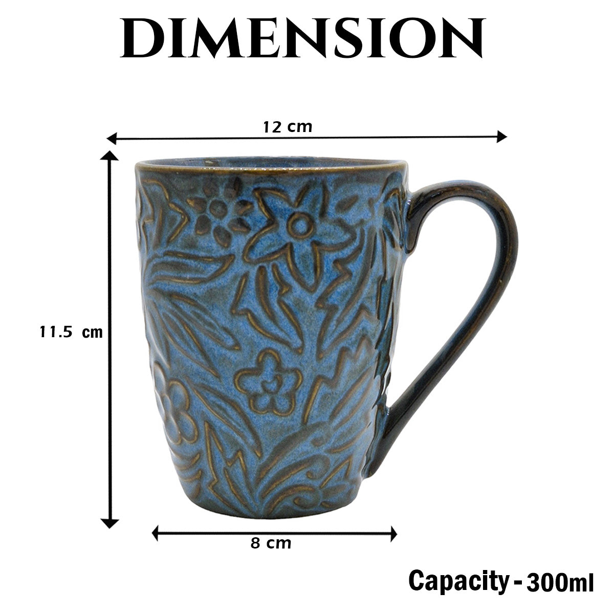 Handmade Design Floral Ceramic Blue Mug