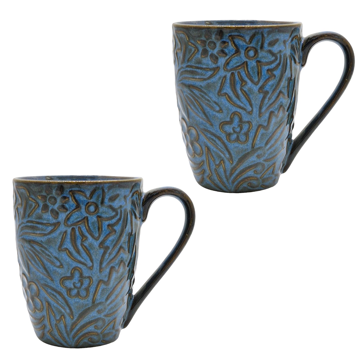 Handmade Design Floral Ceramic Blue Mug