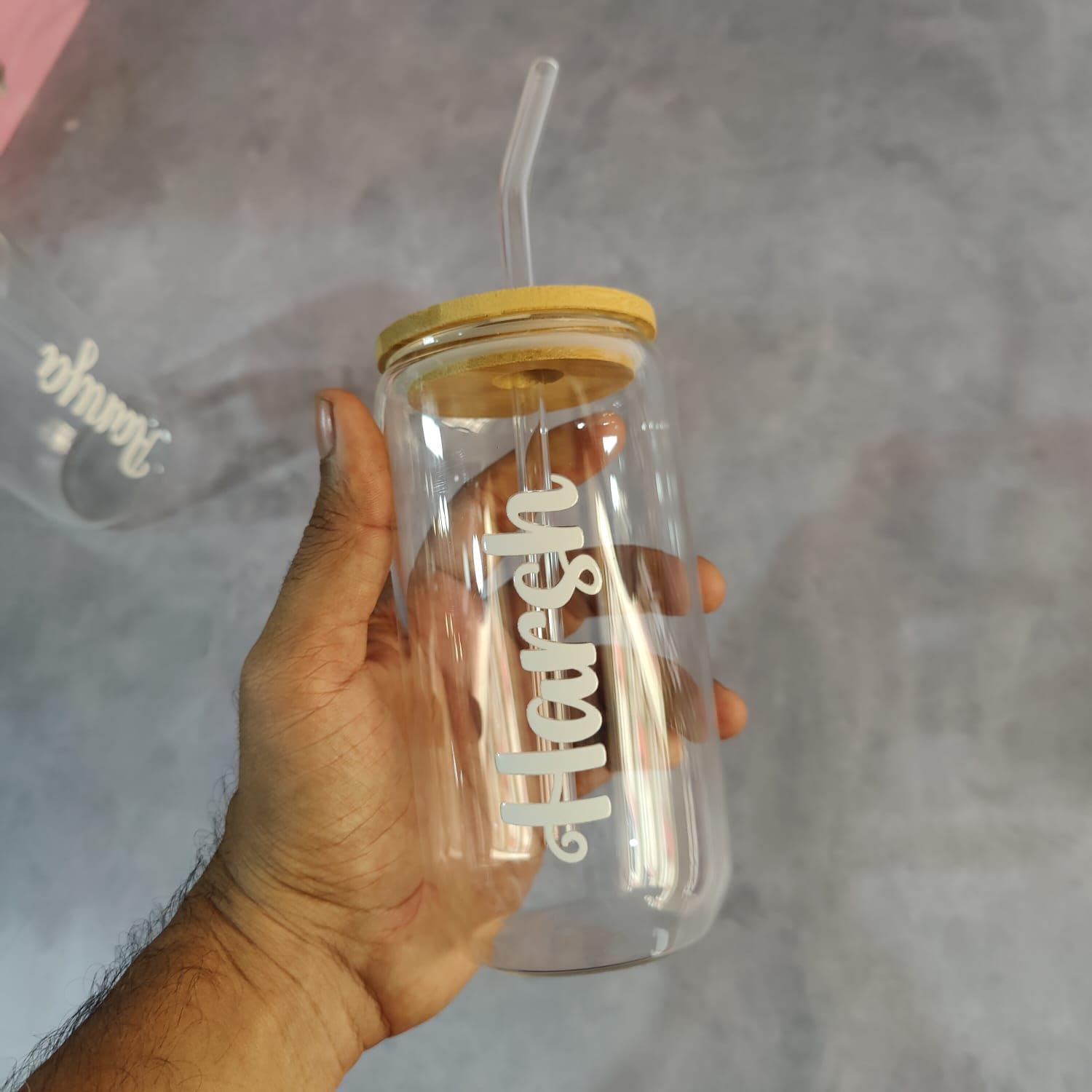 Customised Soda Can Shape Glass Sipper Tumbler mug With Bamboo Lid and Straw For Coffee, Milk, Cold Drink, Juice