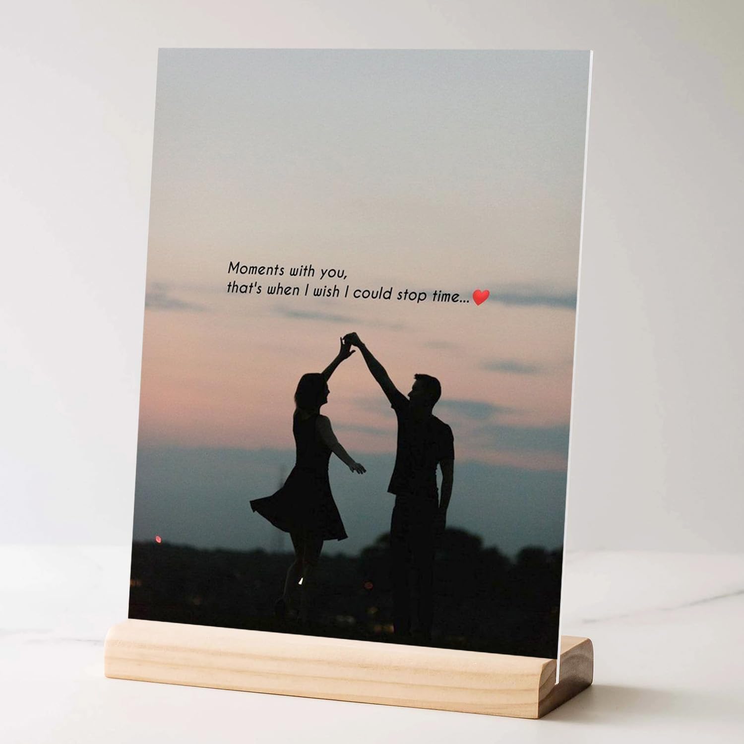 Transparent Acrylic Customized Photo and Text Message With Wooden Stand