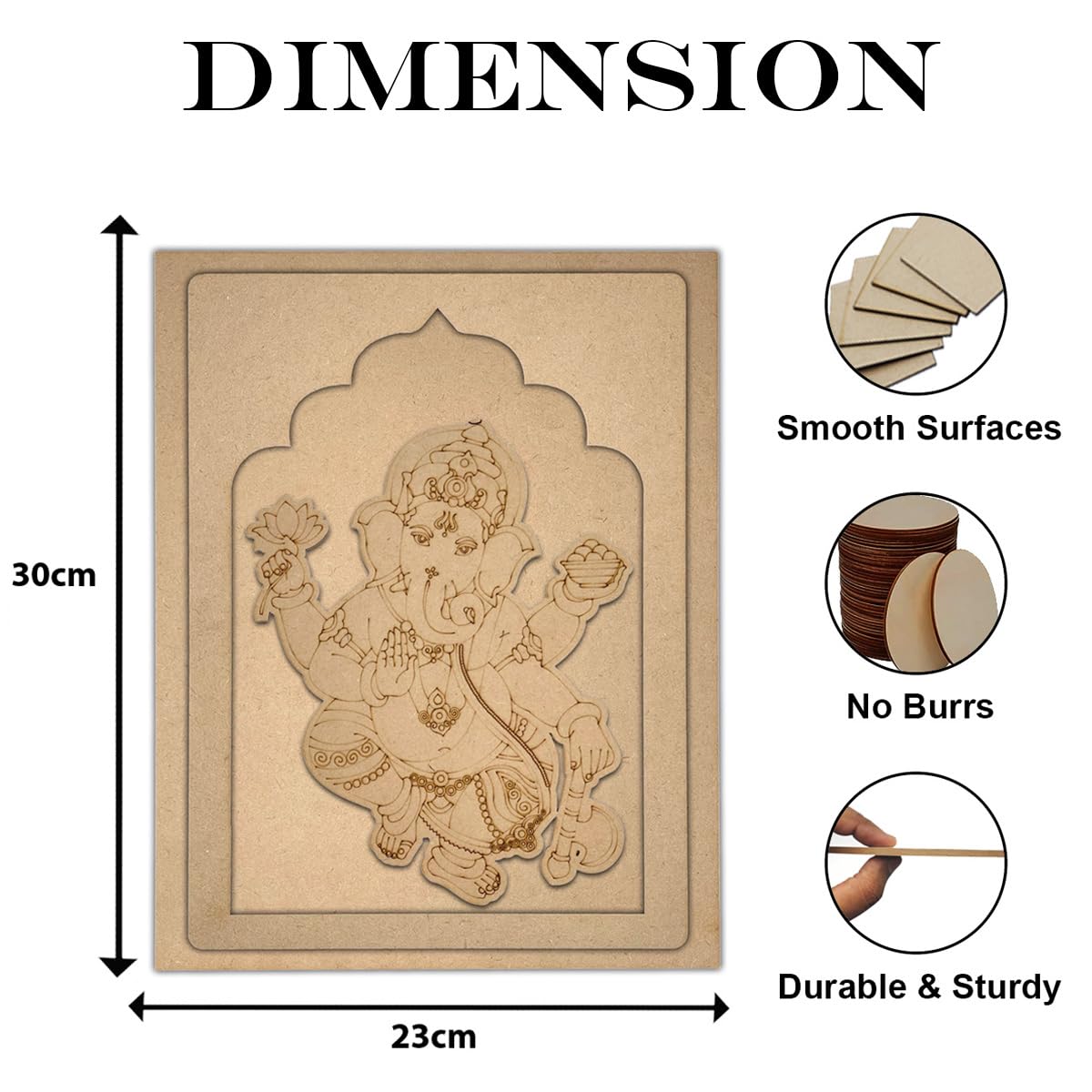MDF Board for Lippan Art - Pre-Marked Lord Ganesha in Jharokha Design Cutouts for Craft, Painting, DIY Projects