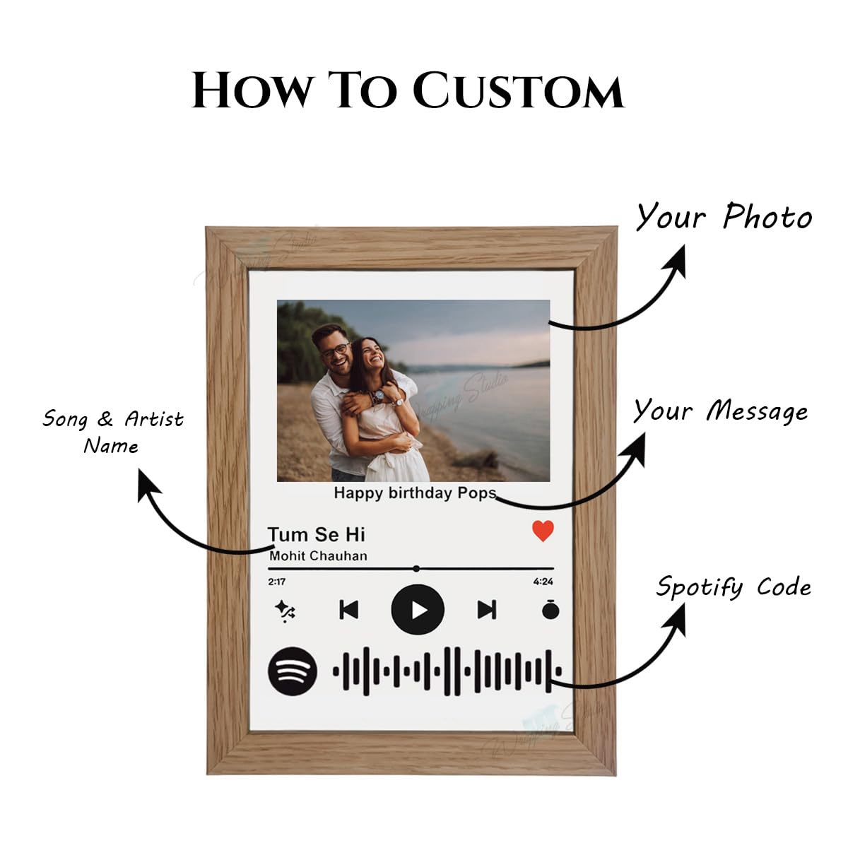 Personalized Photo Frame with Your Picture & Scannable Spotify QR code to play Song on Mobile