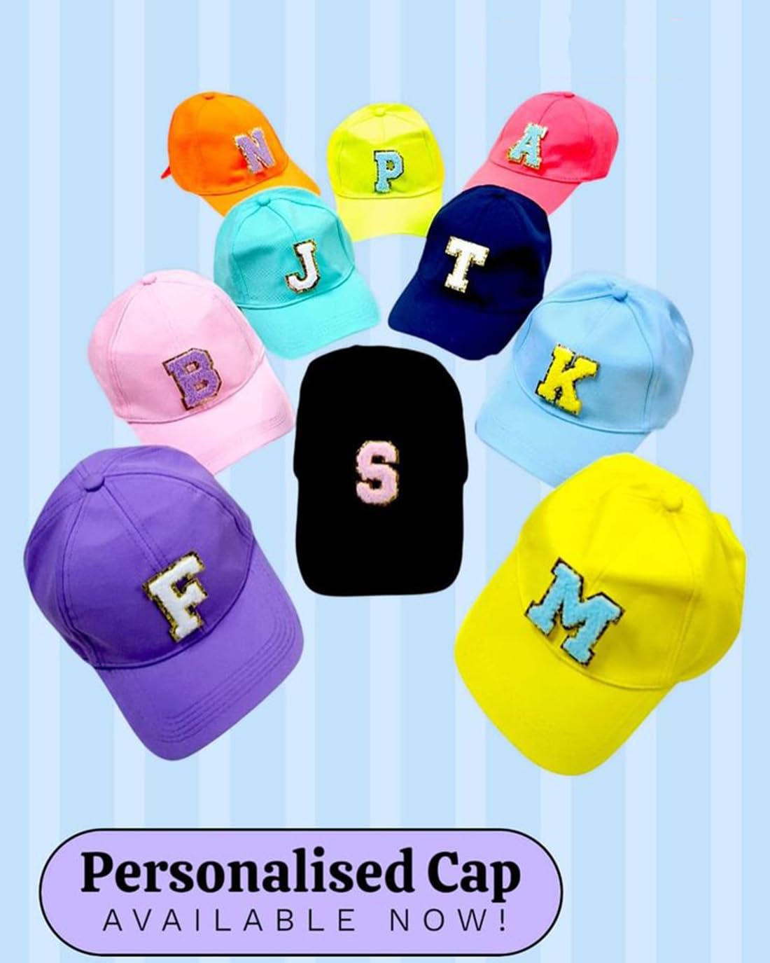 Personalized Stylish Caps with Random Initial Letter, Cap with Adjustable Strap for Unisex