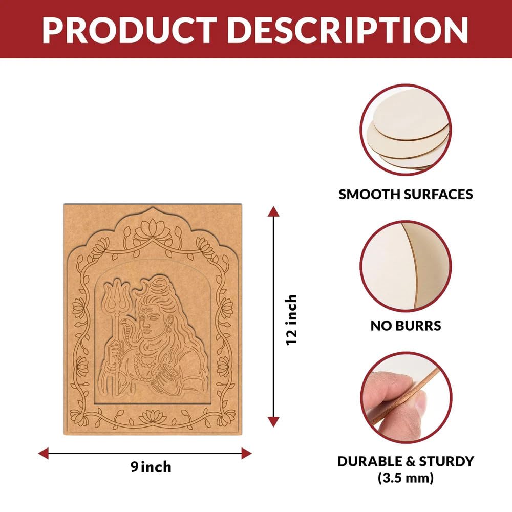 MDF Board for Lippan Art - Pre-Marked Lord Shiv Ji Design Cutouts for Craft, Painting, DIY Projects