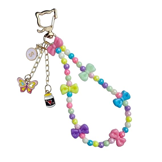 WRAPPING STUDIO Personalized Name One Letter Round Shape Charms with Random Charm Keychain, Customized Keyring (PK-1 | Multicolor)