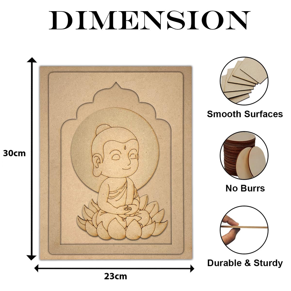 MDF Board for Lippan Art - Pre-Marked Little Buddha Design Cutouts for Craft, Painting, DIY Projects