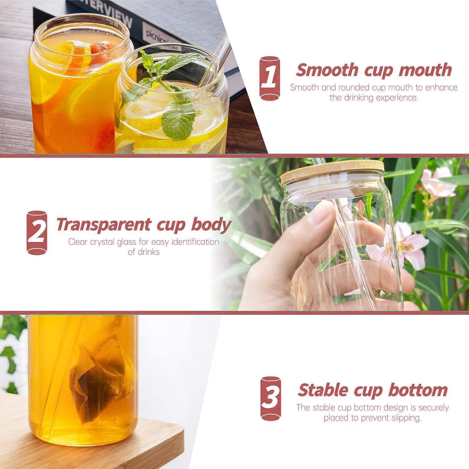 Customised Soda Can Shape Glass Sipper Tumbler mug With Bamboo Lid and Straw For Coffee, Milk, Cold Drink, Juice