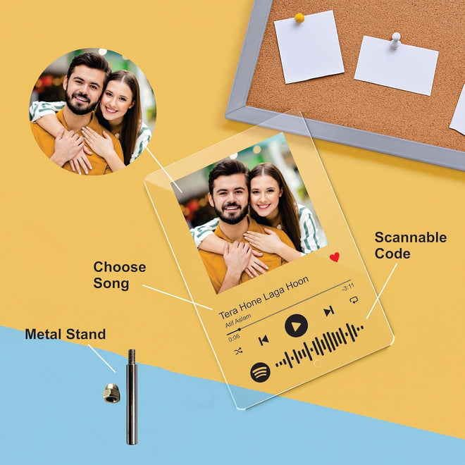 WRAPPING STUDIO Transparent Acrylic Customized Photo and Spotify Song Plaque with Steel Removable Stand | Rectangular Photo Music Frame With Scannable Code, Perfect For Gift ( 6