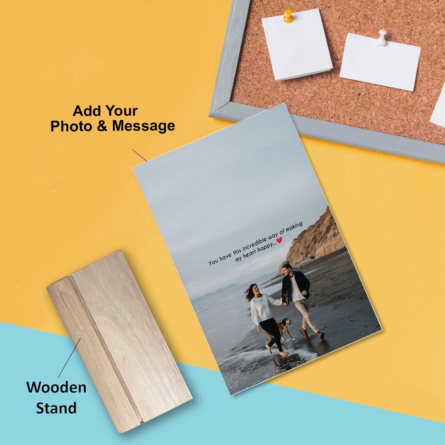 Transparent Acrylic Customized Photo and Text Message With Wooden Stand