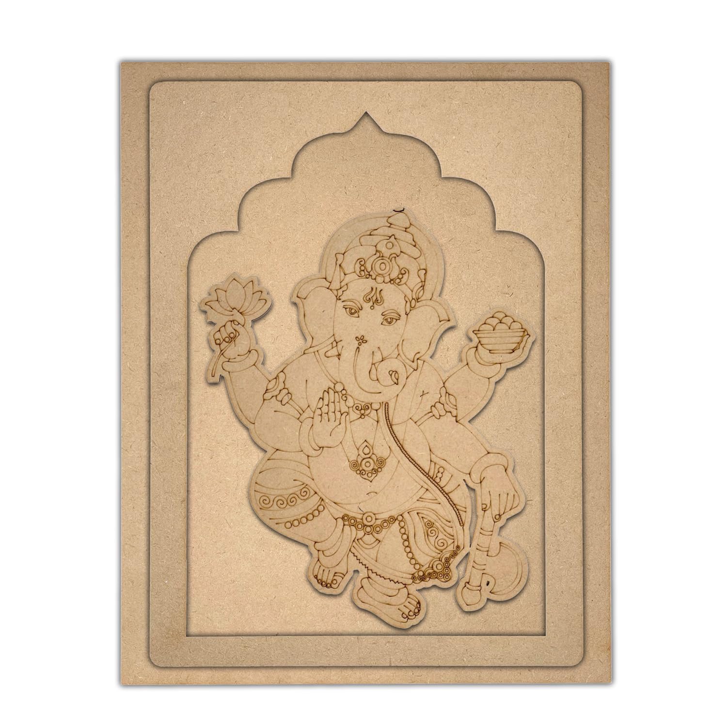 MDF Board for Lippan Art - Pre-Marked Lord Ganesha in Jharokha Design Cutouts for Craft, Painting, DIY Projects
