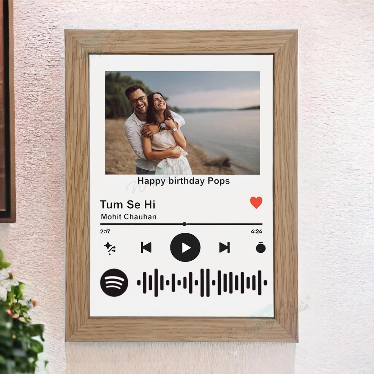 Personalized Photo Frame with Your Picture & Scannable Spotify QR code to play Song on Mobile