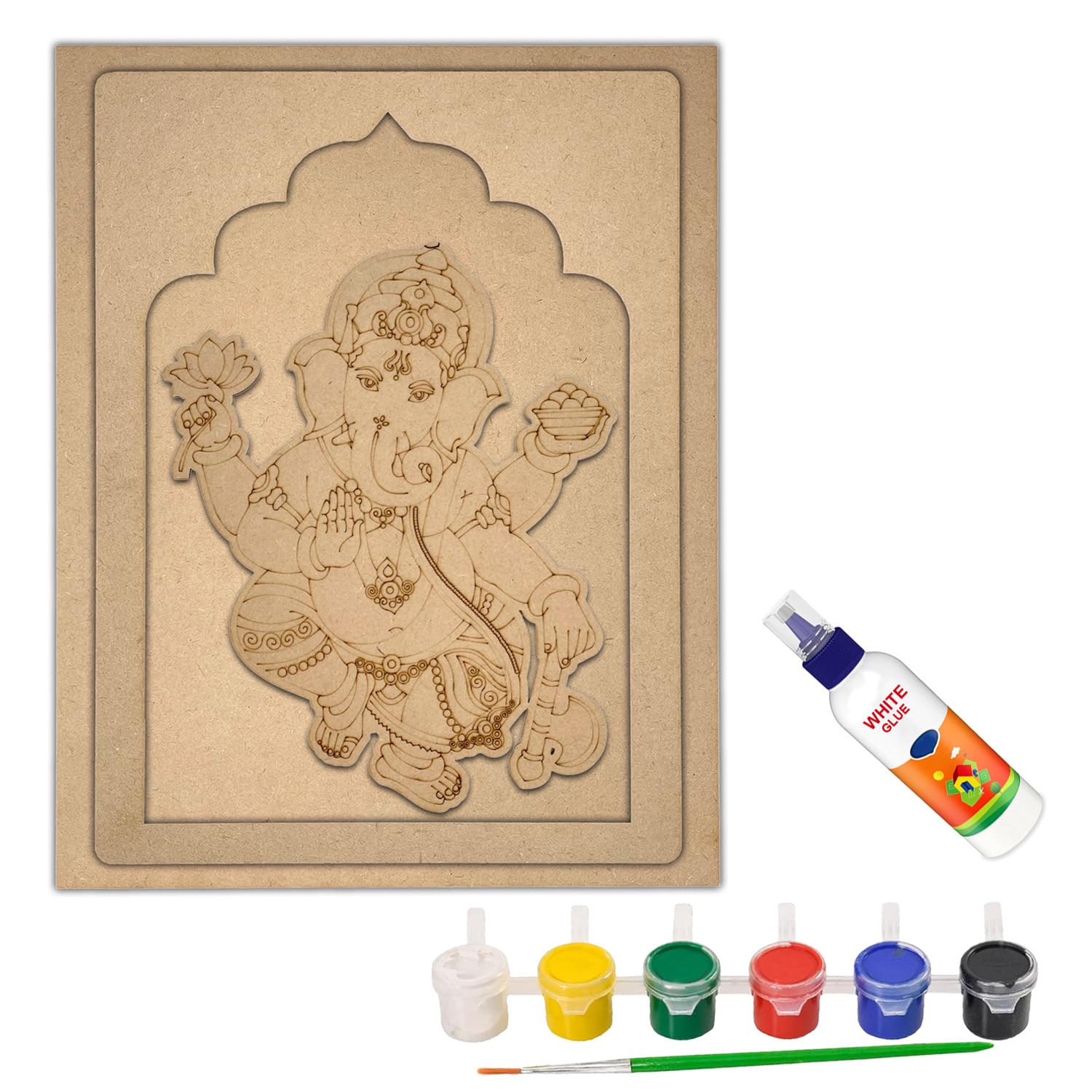 MDF Board for Lippan Art - Pre-Marked Lord Ganesha in Jharokha Design Cutouts for Craft, Painting, DIY Projects
