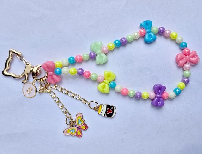 WRAPPING STUDIO Personalized Name One Letter Round Shape Charms with Random Charm Keychain, Customized Keyring (PK-1 | Multicolor)