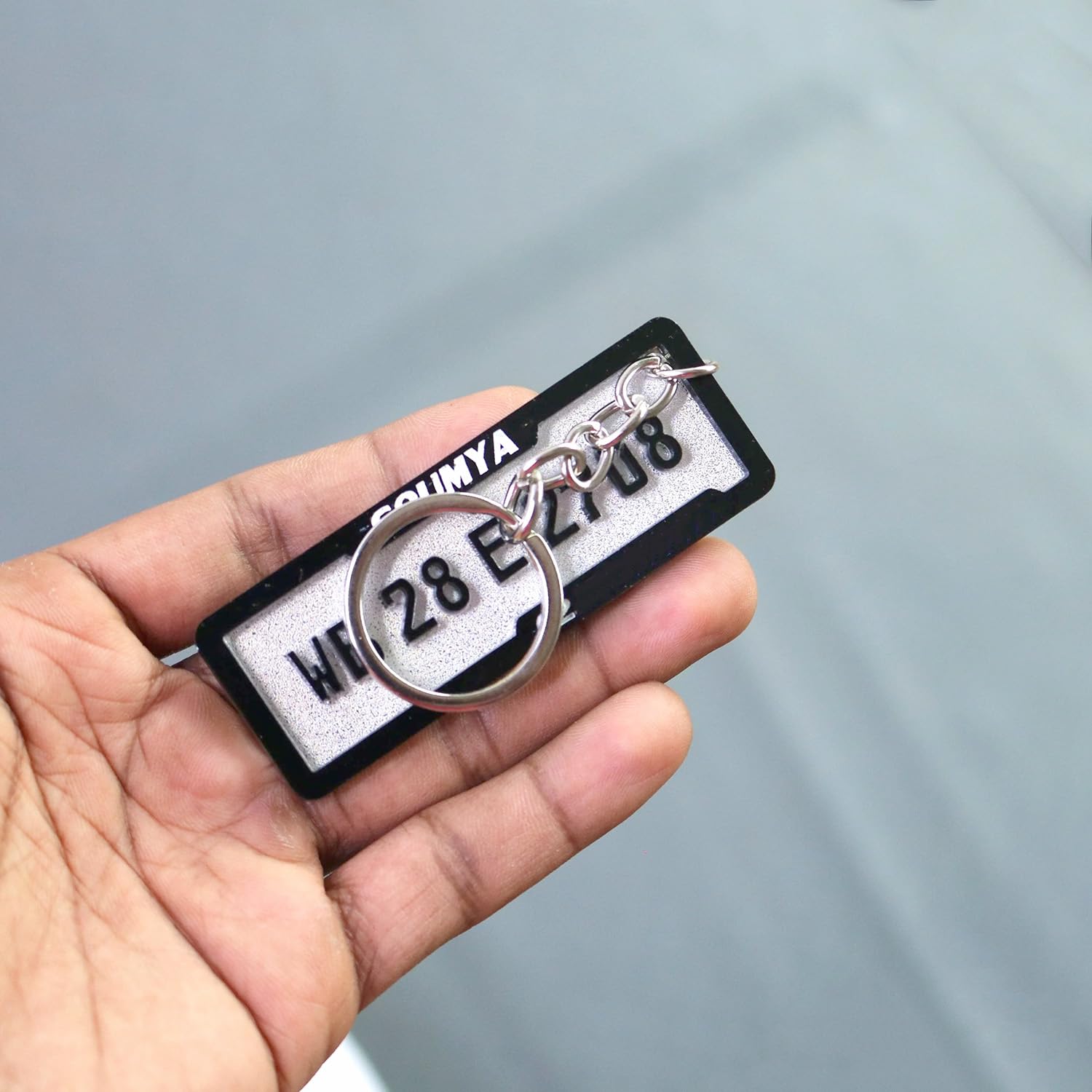 WRAPPING STUDIO Customized Rectangular Acrylic Number Plate Keychain For Car and Bike (8X4 cm | Multicolor)