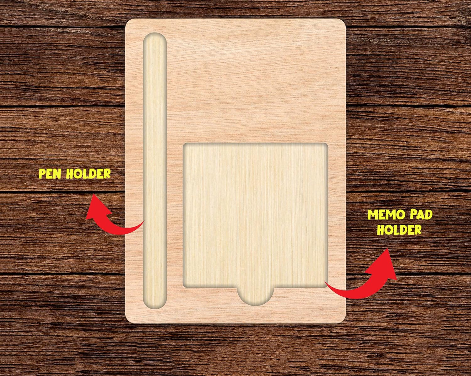 WRAPPING STUDIO Personalized Name MDF Wood Sticky Note Pad Holder with Pen Slot for Home, Office, Classroom (7X5 Inch)