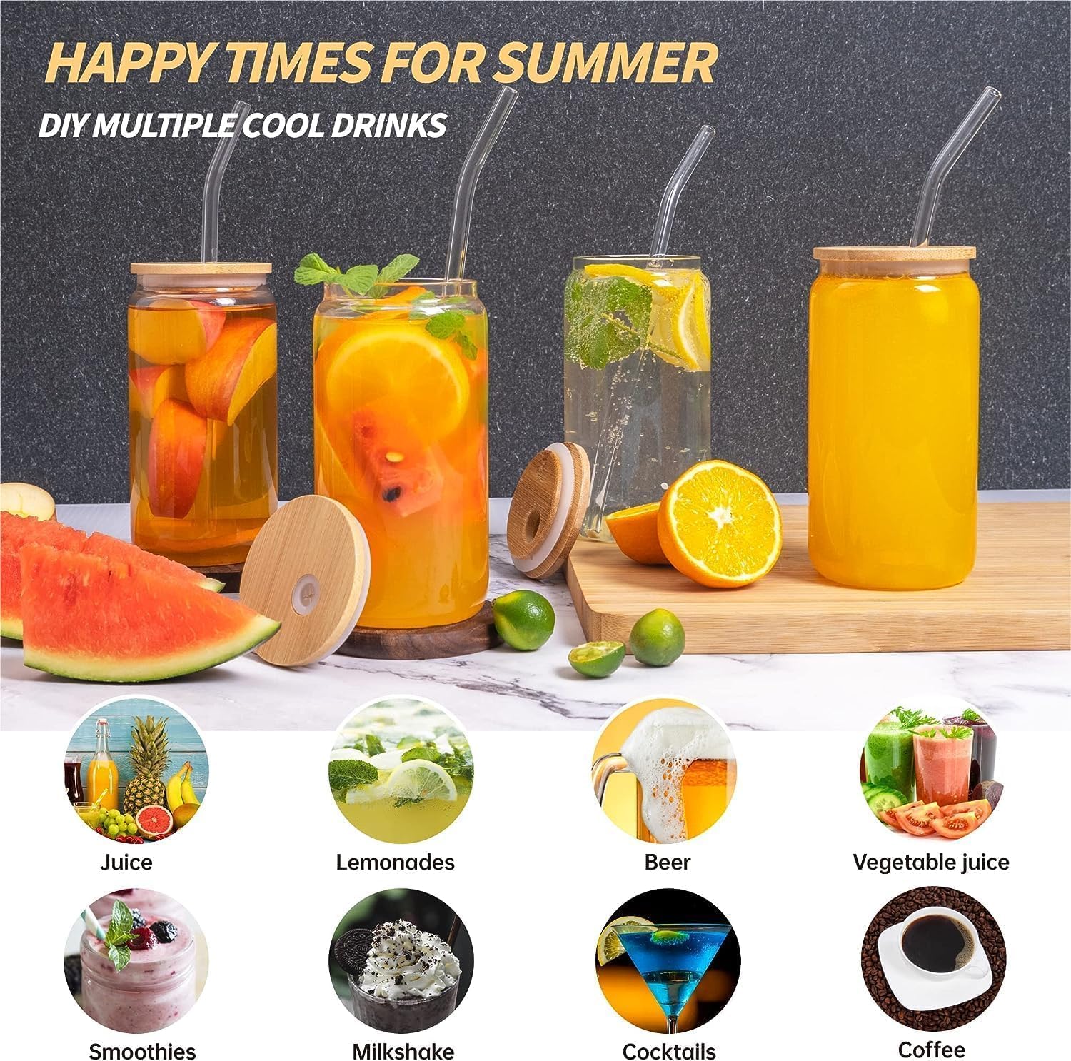 Customised Soda Can Shape Glass Sipper Tumbler mug With Bamboo Lid and Straw For Coffee, Milk, Cold Drink, Juice