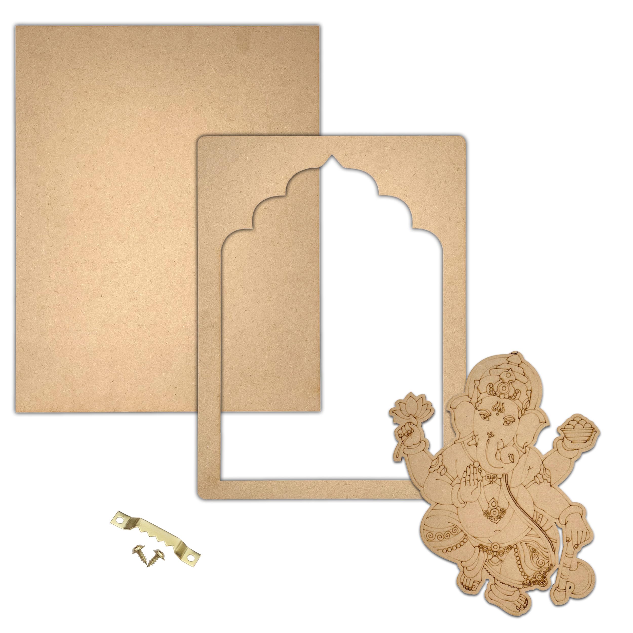 MDF Board for Lippan Art - Pre-Marked Lord Ganesha in Jharokha Design Cutouts for Craft, Painting, DIY Projects