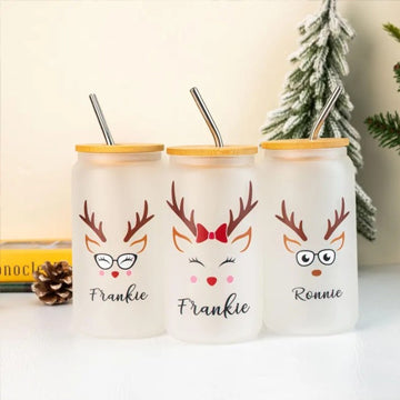 Personalized Christmas Glass Cup Reindeer