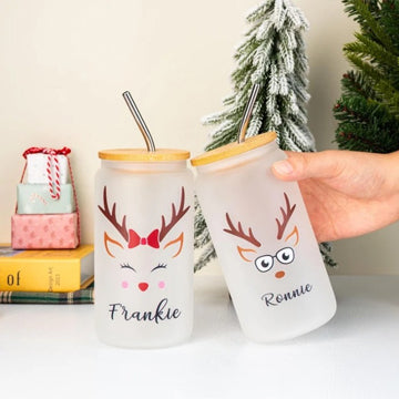 Personalized Christmas Glass Cup Reindeer
