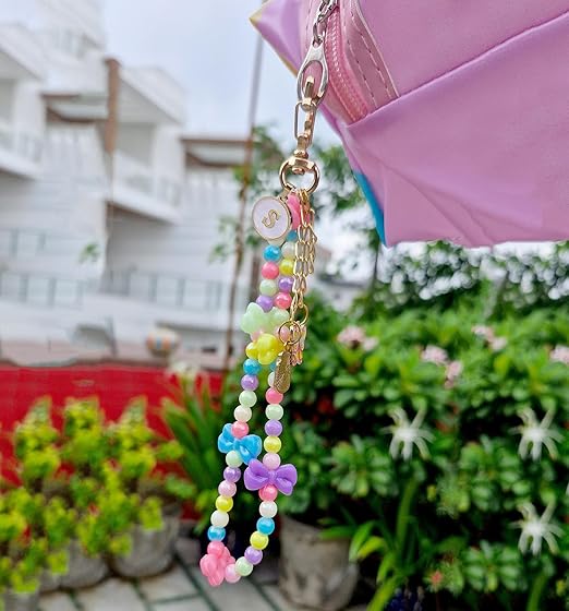 WRAPPING STUDIO Personalized Name One Letter Round Shape Charms with Random Charm Keychain, Customized Keyring (PK-1 | Multicolor)