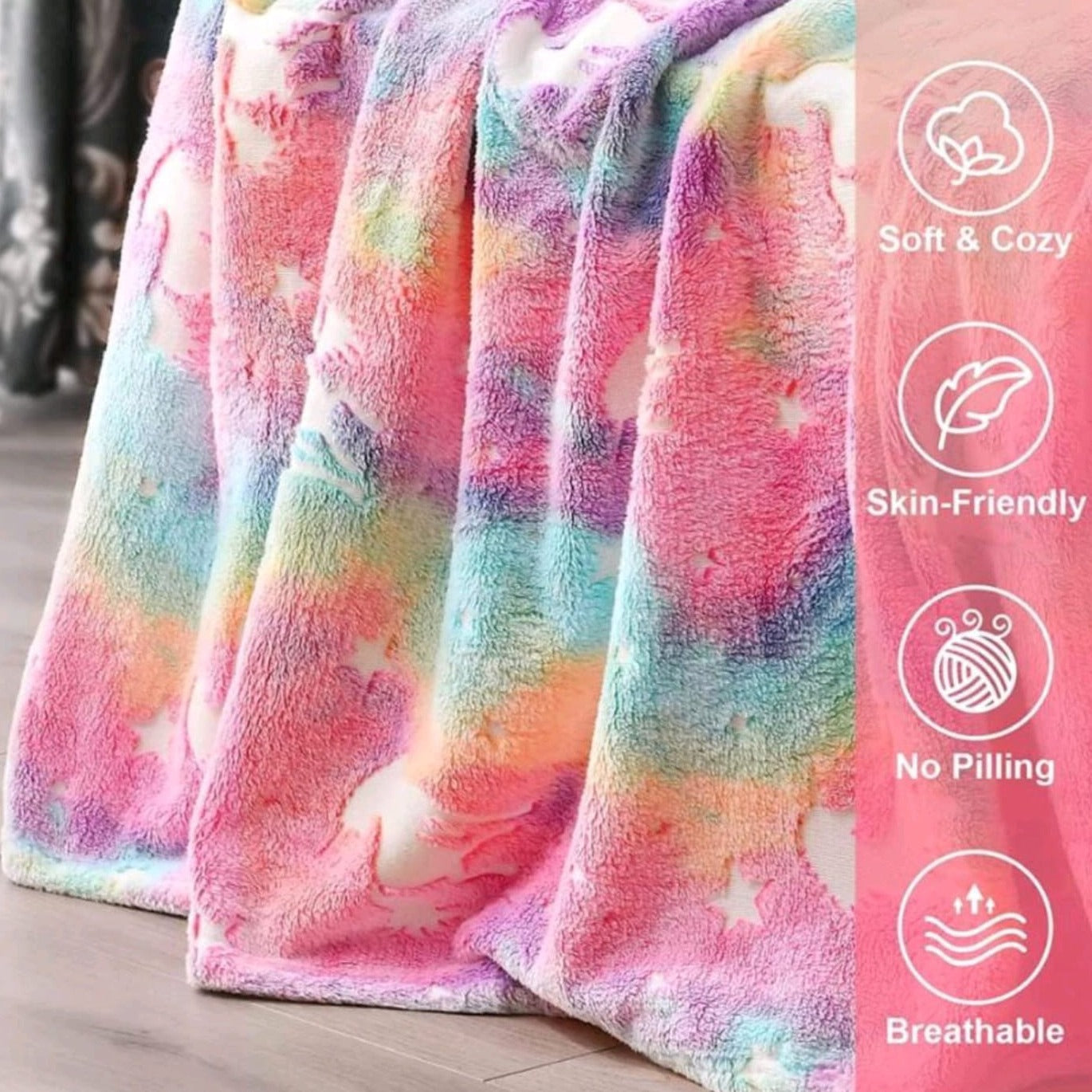 Pink Glow in The Dark Blanket for Kids