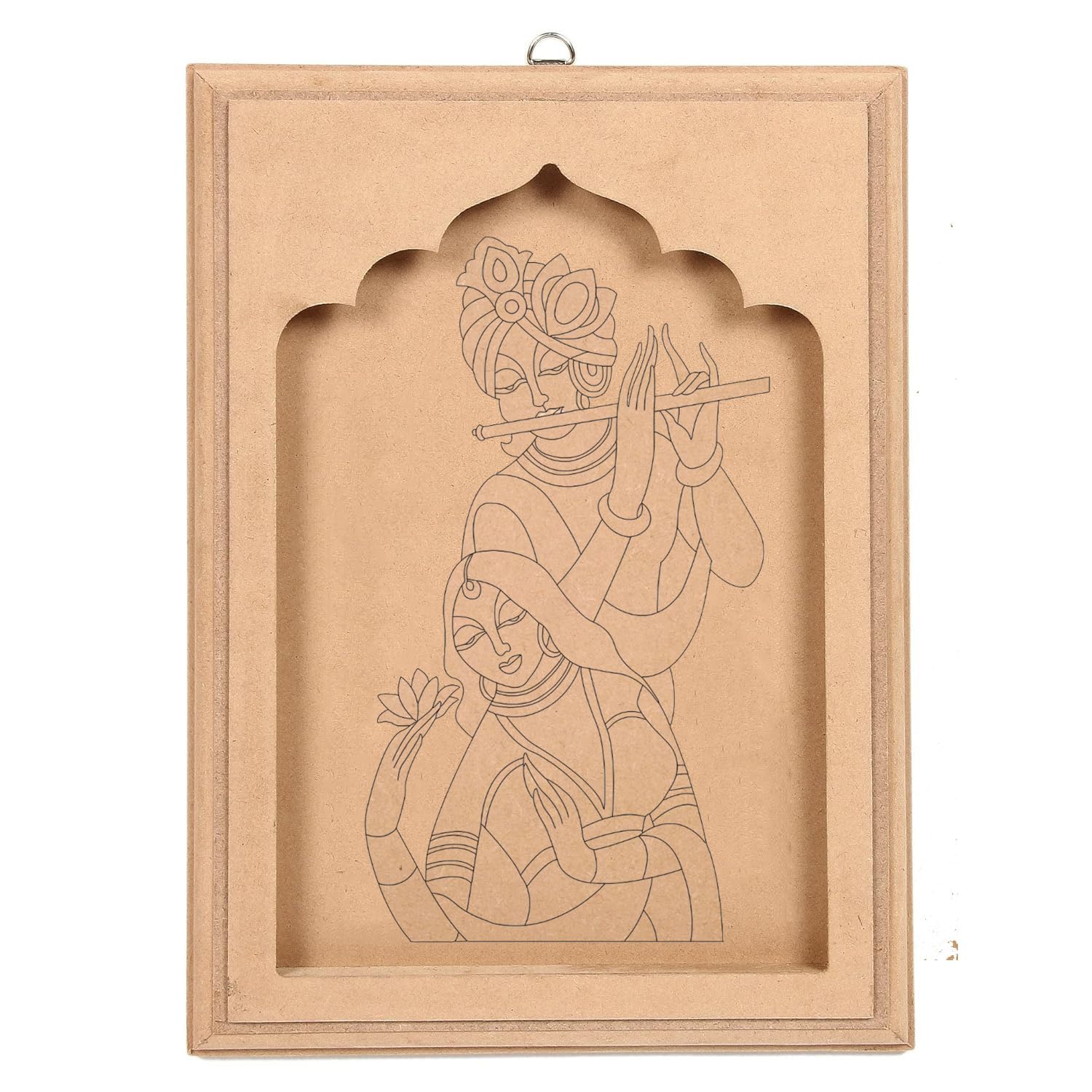 WRAPPING STUDIO Pre Marked MDF Boards Radha Krishna with Jharokha & Hanging Hook, Engraved Design & Square Shaped Base Cutout for DIY Craft, Lippan Art, Painting (12"X 9")