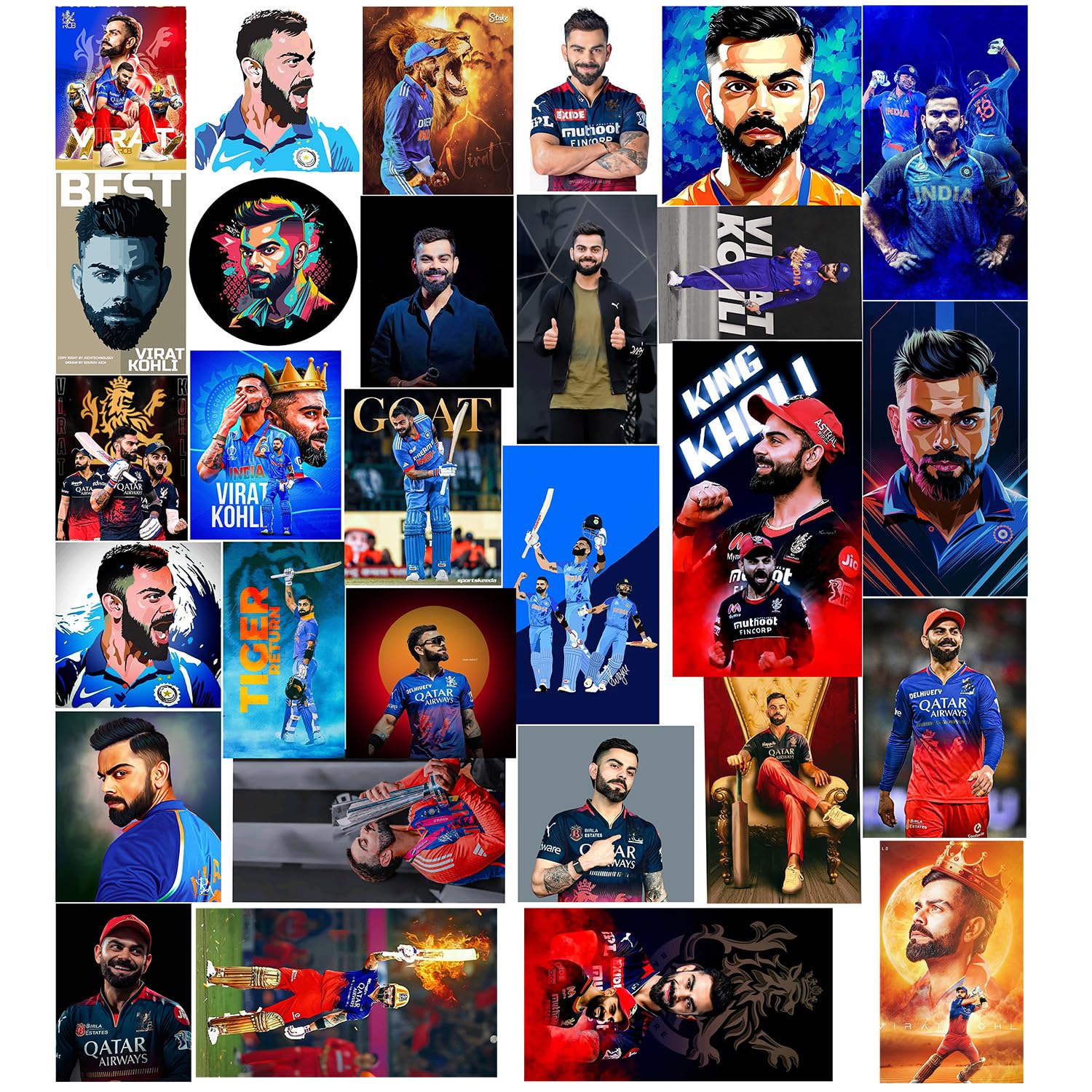 WRAPPING STUDIO Virat Kohli DTF Stickers Iron Patches for Clothes Any Garments T Shirt, Bags, Caps Random Sticker (Approx 6" to 5" Inch | PK-5)