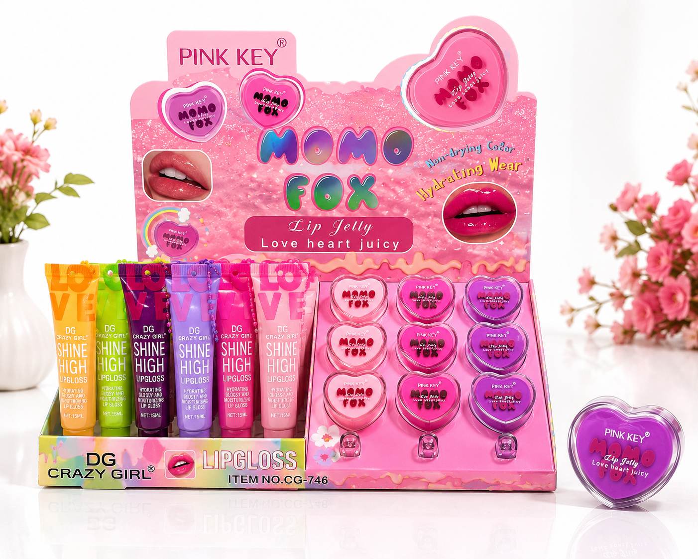 Momo Fox Heart Lip Jelly & Shine High Lip Gloss Combo – Assorted Colours