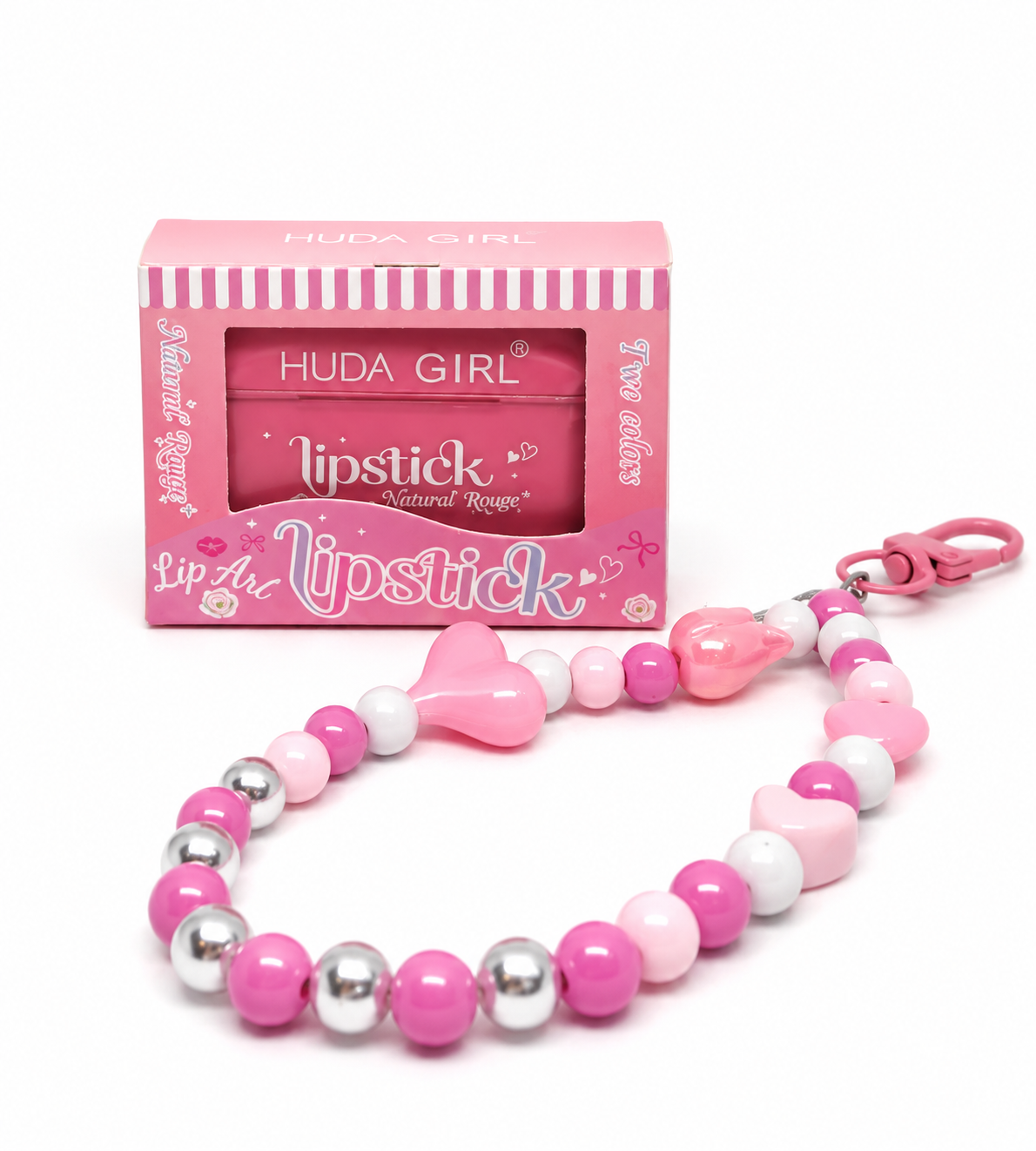 Cute Lipstick With Beaded Keychain